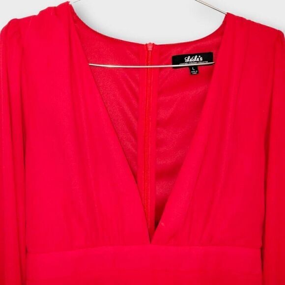 Lulus Womens Dress Sz Large Ecstatic Harmony Red Chiffon Glamourcore Cottagecore - Picture 10 of 12